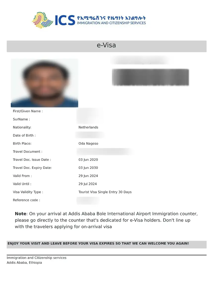 Exemple visa Éthiopie